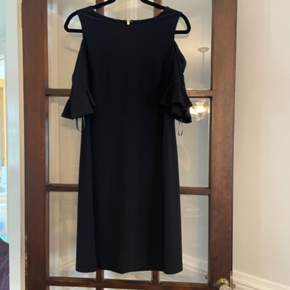Tommy Hilfiger Black Cold Shoulder Dress with Short Bell Sleeves, Size 8